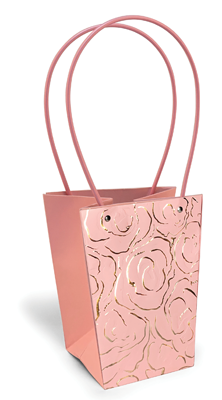 8" Floral Bag Pink with Gold Roses 10pk