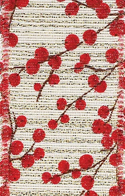 20 yard #9 Holly Sparkle Natural Wired Floral Ribbon