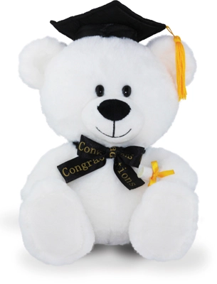 7 Inch White Graduation Bear with Black Hat & Bow