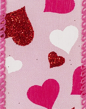 25 yd Wired Edge #9 Ribbon: Floating Glitter Hearts