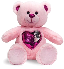 14 Inch Pink Bear with Sequin Heart Tummy Plush
