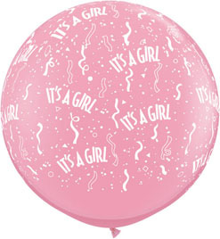 3 Foot It's a Girl Pink Latex Balloon 2pk