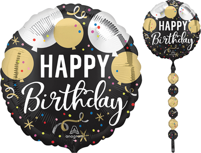 24" X 67" AirWalkers&reg; Black Silver Gold Birthday Balloon