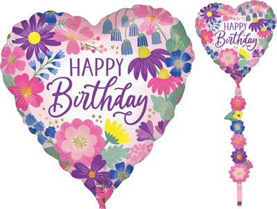 25" X 69" AirWalkers&reg; Garden Florals Birthday Balloon