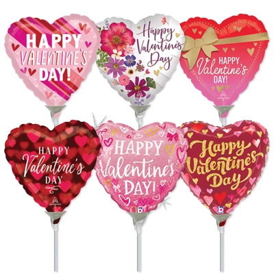 4" Valentine Pre-Inflated Micro Sticks Balloons ProfitPak 30pk