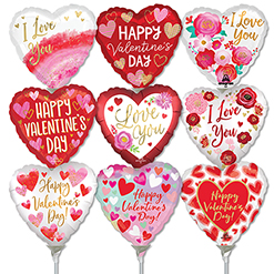 4 Inch Valentine & Love Pre-Inflated Micro Stick Balloons ProfitPak 30pk