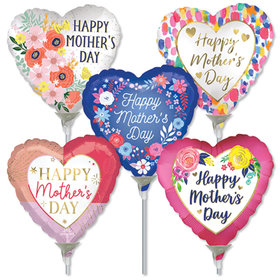 4 Inch Mother's Day Pre-Inflated Micro Stick Balloons ProfitPak 30pk