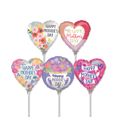 4 Inch Mother's Day Pre-Inflated Micro Stick Balloons ProfitPak 30pk