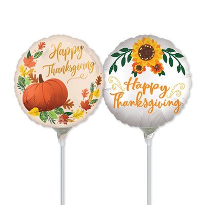 4 Inch Thanksgiving Pre-Inflated Micro Stick Balloons ProfitPak 30pk