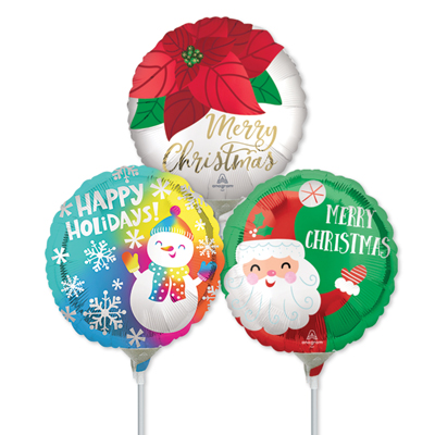 4 Inch Christmas Pre-Inflated Micro Stick Balloons Priced 30pk