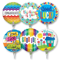 9 Inch Sentiment Message Pre-Inflated Mini Stick Balloons ProfitPak 30pk