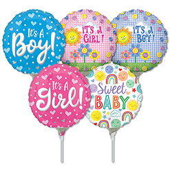 9 Inch Baby Pre-Inflated Mini Stick Balloons ProfitPak 30pk