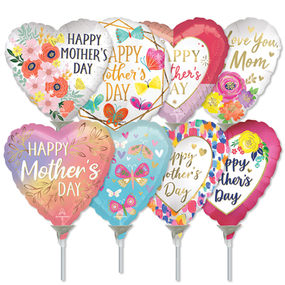 Mini Mother's Day Pre-Inflated Mini Stick Balloons 30pk Unpriced