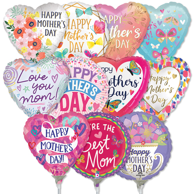 9 Inch Mother's Day Pre-Inflated Mini Stick Balloons ProfitPak 30pk