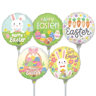 9" Easter Pre-inflated Mini Stick Balloons ProfitPak 30pk