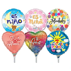 9" Spanish Messages Pre-Inflated Mini Stick Balloons ProfitPak 30pk