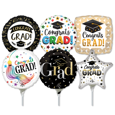 9 Inch Graduation Pre-Inflated Mini Stick Balloons ProfitPak 30pk
