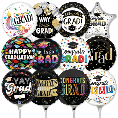 9 Inch Graduation Pre-Inflated Mini Stick Balloons ProfitPak 30pk