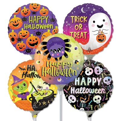 9" Halloween Pre-Inflated Mini Stick Balloons ProfitPak 30pk