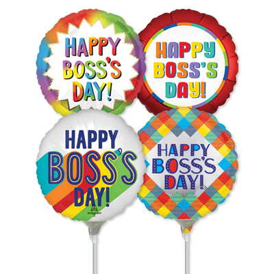 9 Inch Boss's Day Pre-Inflated Mini Stick Balloons Profit Pak 30pk