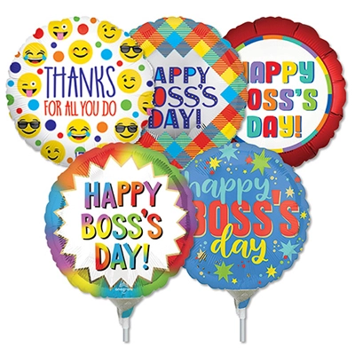 9" Boss's Day Pre-Inflated Mini Stick Balloons ProfitPak 30pk