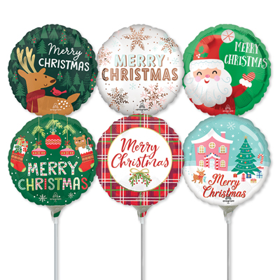 9 Inch Christmas Pre-Inflated Mini Stick Balloons ProfitPak 30 pk