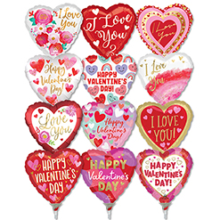 9 Inch Valentine & Love Pre-Inflated Mini Stick Balloons ProfitPak 30pk