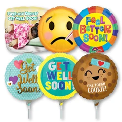9 Inch Get Well Pre-Inflated Mini Stick Balloons ProfitPak 30pk