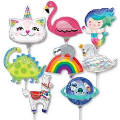 14 Inch Novelty Character Pre-Inflated Minishape Stick Balloons Profitpak 16pk