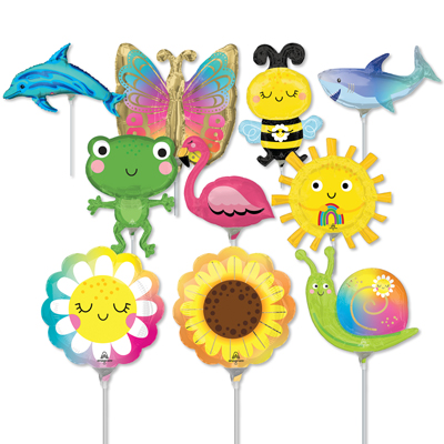 14 Inch Tropical Pre-Inflated Minishape Stick Balloons ProfitPak 16pk