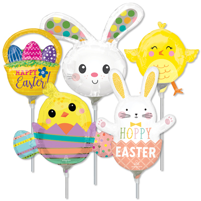 14 Inch Easter Pre-Inflated Minishape Stick Balloons ProfitPak 16pk