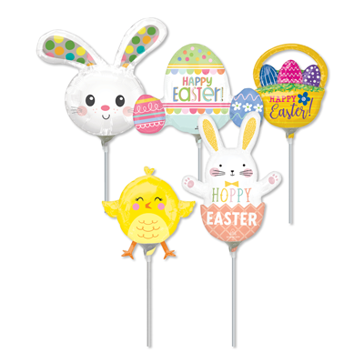 14" Easter Pre-Inflated Minishape Stick Balloons ProfitPak 16pk