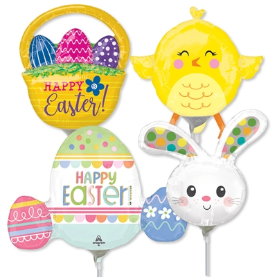 14" Easter Pre-Inflated Minishape Stick Balloons 16pk