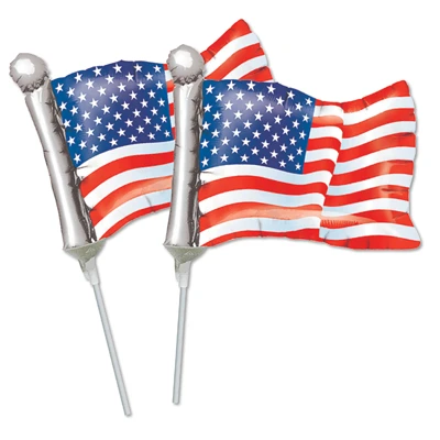 14" Patriotic USA Pre-Inflated Minishape Stick Balloons ProfitPak 16pk