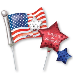 14 Inch Patriotic USA Pre-Inflated Minishape Stick Balloons ProfitPak 16pk