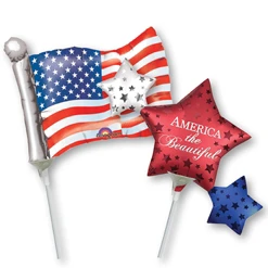 14" USA Patriotic Pre-Inflated MiniShape Stick Balloons ProfitPak 16 pk