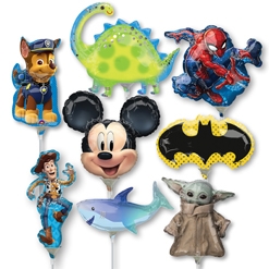 14 Inch Characters for Boys Pre-Inflated Minishape Stick Balloons ProfitPak 16pk