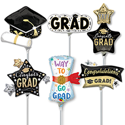 14 Inch Graduation Pre-Inflated Minishape Stick Balloons ProfitPak 16pk