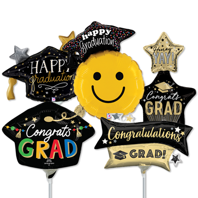 14 Inch Graduation Pre-Inflated Minishape Stick Balloons ProfitPak 16pk