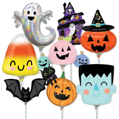 14" Halloween Pre-Inflated Minishape Stick Balloons ProfitPak 16pk