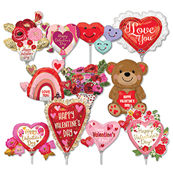 14 Inch Pre-Inflated Minishape Valentine & Love Stick Balloons 16pk