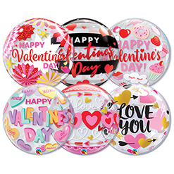 22 Inch Valentine & Love Bubble Balloon Assortment 15pk