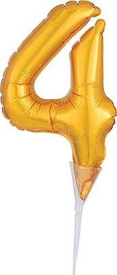 6" Gold Air Fill Cake Number Pick 4 Balloon
