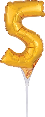 6 Inch Gold Air Fill Cake Number Pick 5 Balloon