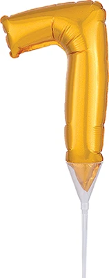 6" Gold Air Fill Cake Number Pick 7 Balloon