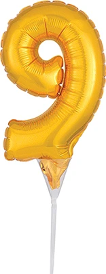6" Gold Air Fill Cake Number Pick 9 Balloon