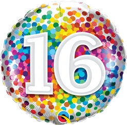 Std Birthday 16 Rainbow Confetti Balloon