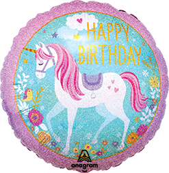 Std Birthday Sparkle Unicorn Holographic Balloon