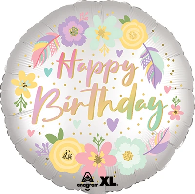 Std Birthday Boho Flowers Balloon