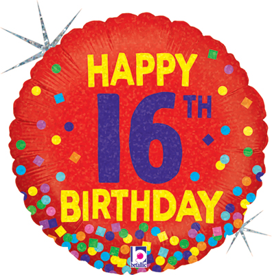 Std 16th Birthday Confetti Holographic Balloon